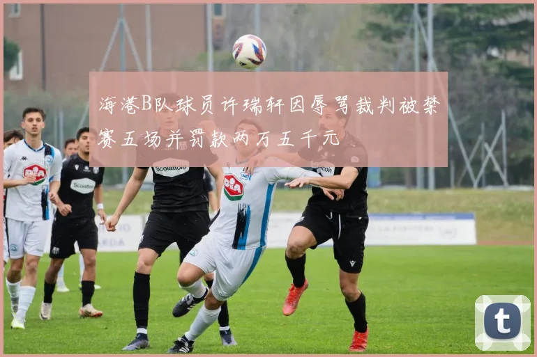 海港B队球员许瑞轩因辱骂裁判被禁赛五场并罚款两万五千元